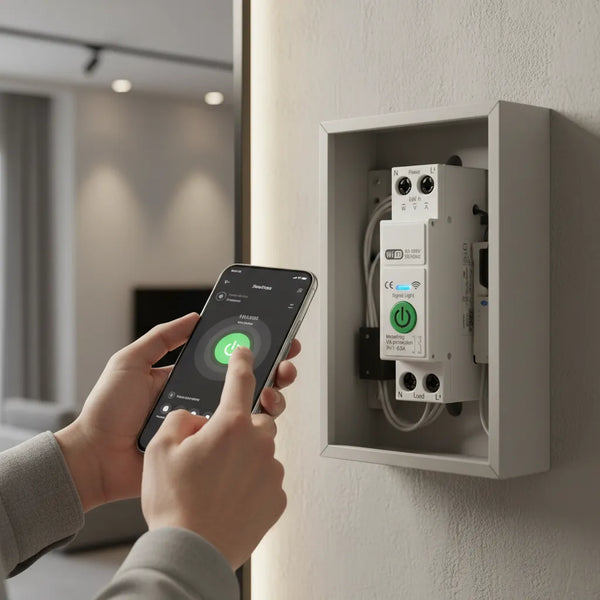 Interruptor Inteligente WiFi Riel DIN 63A con Medidor de Consumo — Tuya / Smart Life