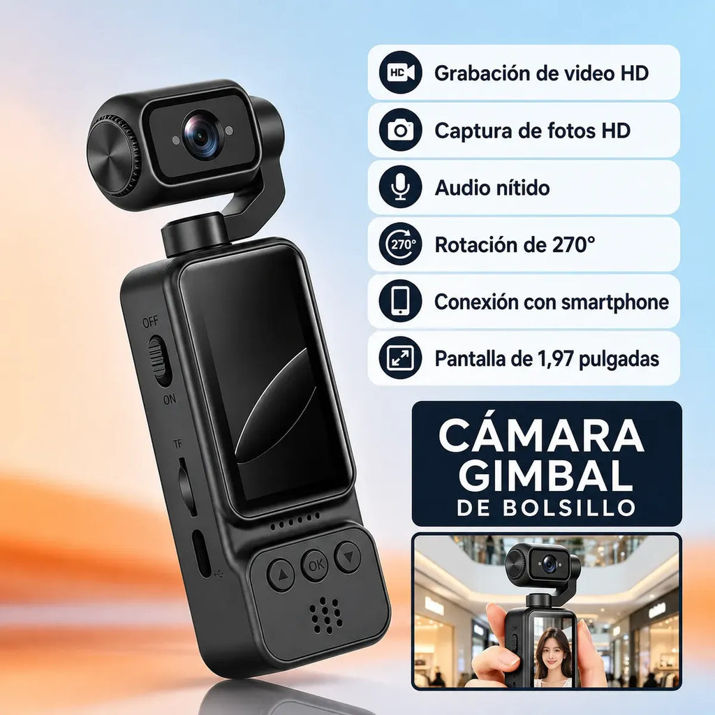 Cámara Deportiva Portátil 2K WiFi C8 — Cabezal Giratorio 270° con Clip y MicroSD 8GB