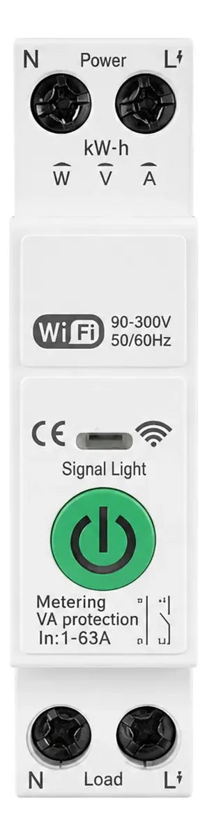 Interruptor Inteligente WiFi Riel DIN 63A con Medidor de Consumo — Tuya / Smart Life