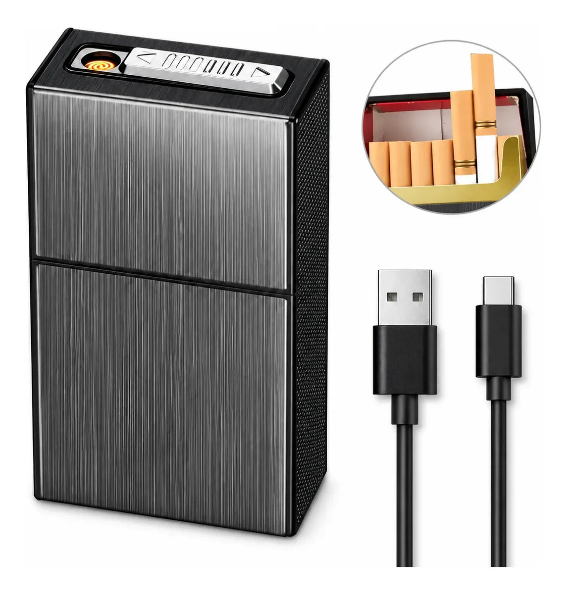 Cigarrera de Bolsillo con Encendedor Eléctrico USB Recargable — Combo x2