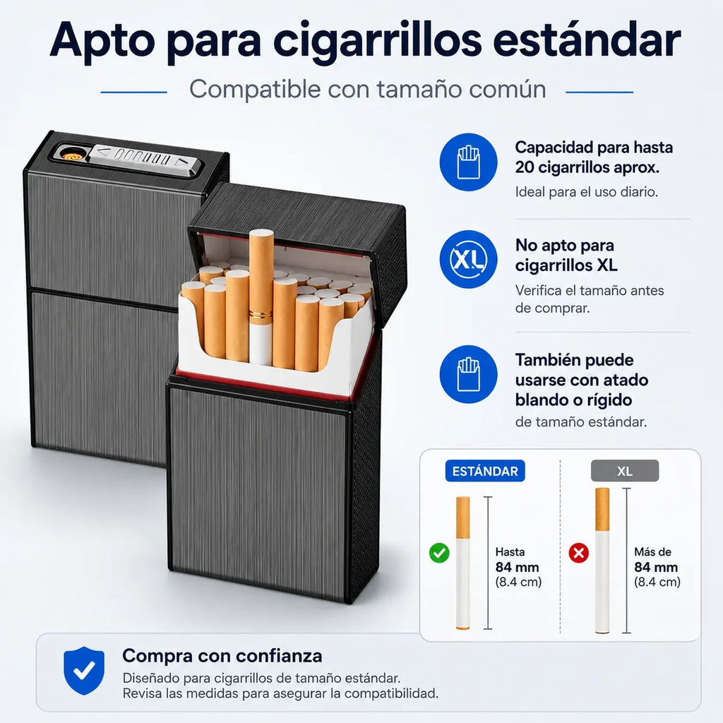 Cigarrera de Bolsillo con Encendedor Eléctrico USB Recargable — Combo x2