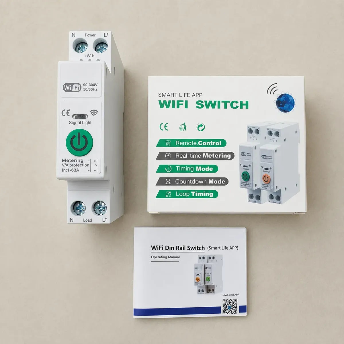 Interruptor Inteligente WiFi Riel DIN 63A con Medidor de Consumo — Tuya / Smart Life