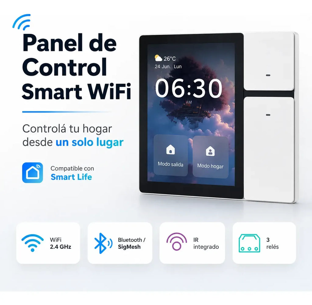 Panel de Control Domótico Táctil WiFi 3.5 Pulgadas Smart Life — 3 Salidas, Infrarrojo y Bluetooth SigMesh