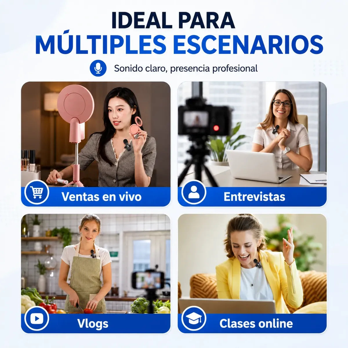 Micrófono Corbatero Inalámbrico x2 K9 — Kit 4 en 1 con USB-C, Lightning y USB