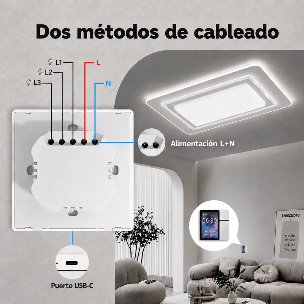 Panel de Control Domótico Táctil WiFi 3.5 Pulgadas Smart Life — 3 Salidas, Infrarrojo y Bluetooth SigMesh
