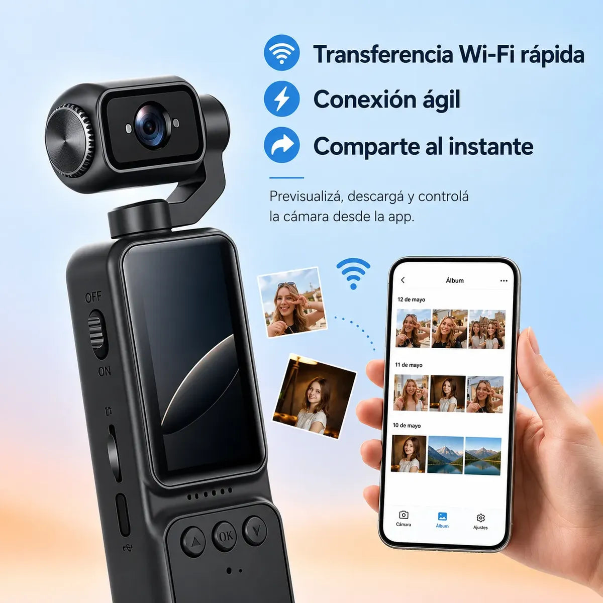 Cámara Deportiva Portátil 2K WiFi C8 — Cabezal Giratorio 270° con Clip y MicroSD 8GB