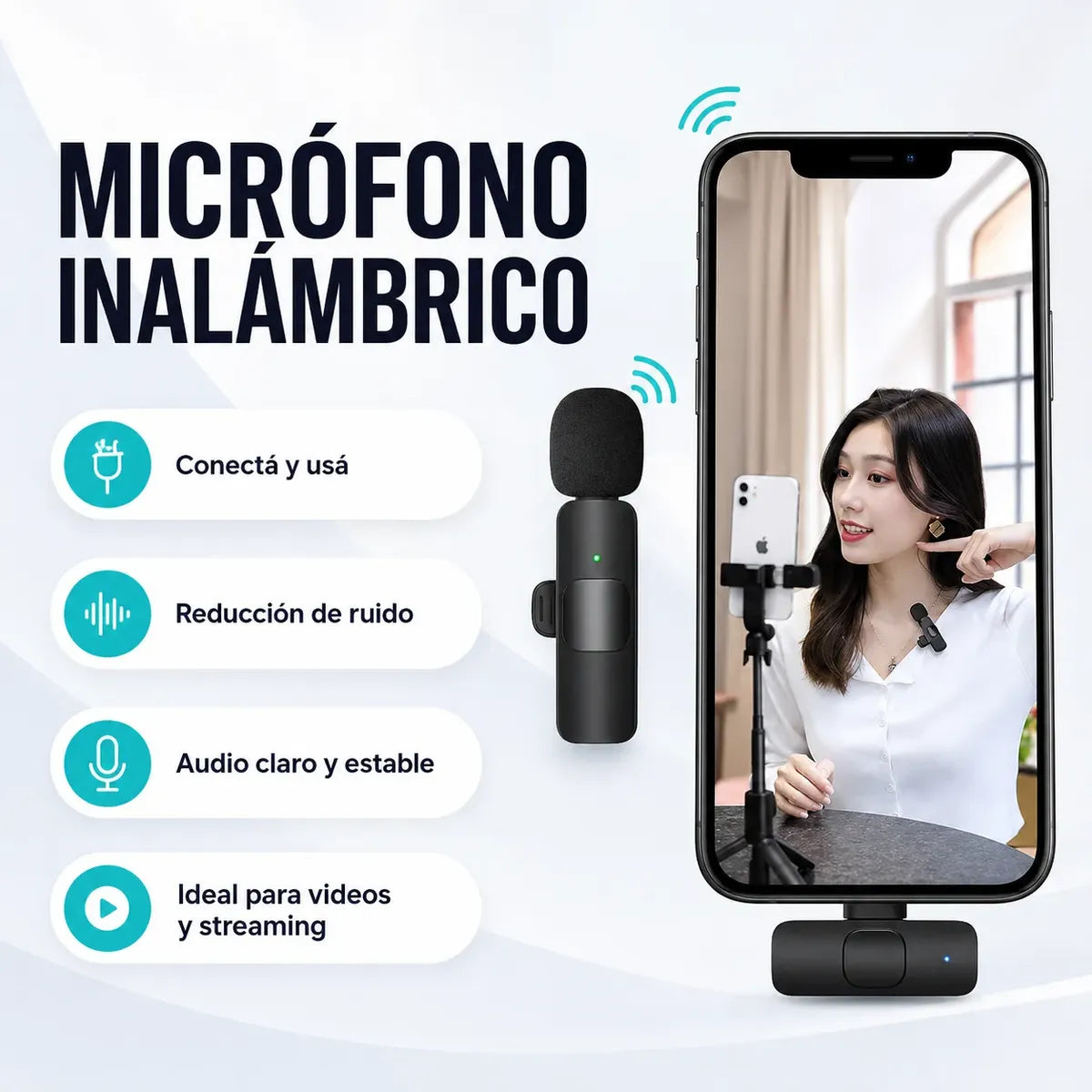 Micrófono Corbatero Inalámbrico x2 K9 — Kit 4 en 1 con USB-C, Lightning y USB