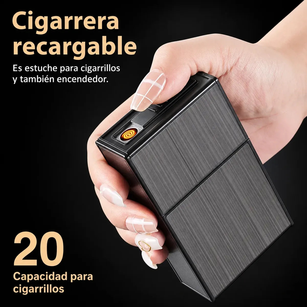 Cigarrera de Bolsillo con Encendedor Eléctrico USB Recargable — Combo x2