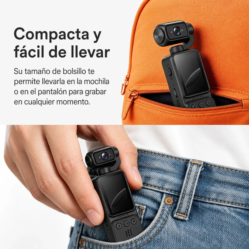 Cámara Deportiva Portátil 2K WiFi C8 — Cabezal Giratorio 270° con Clip y MicroSD 8GB